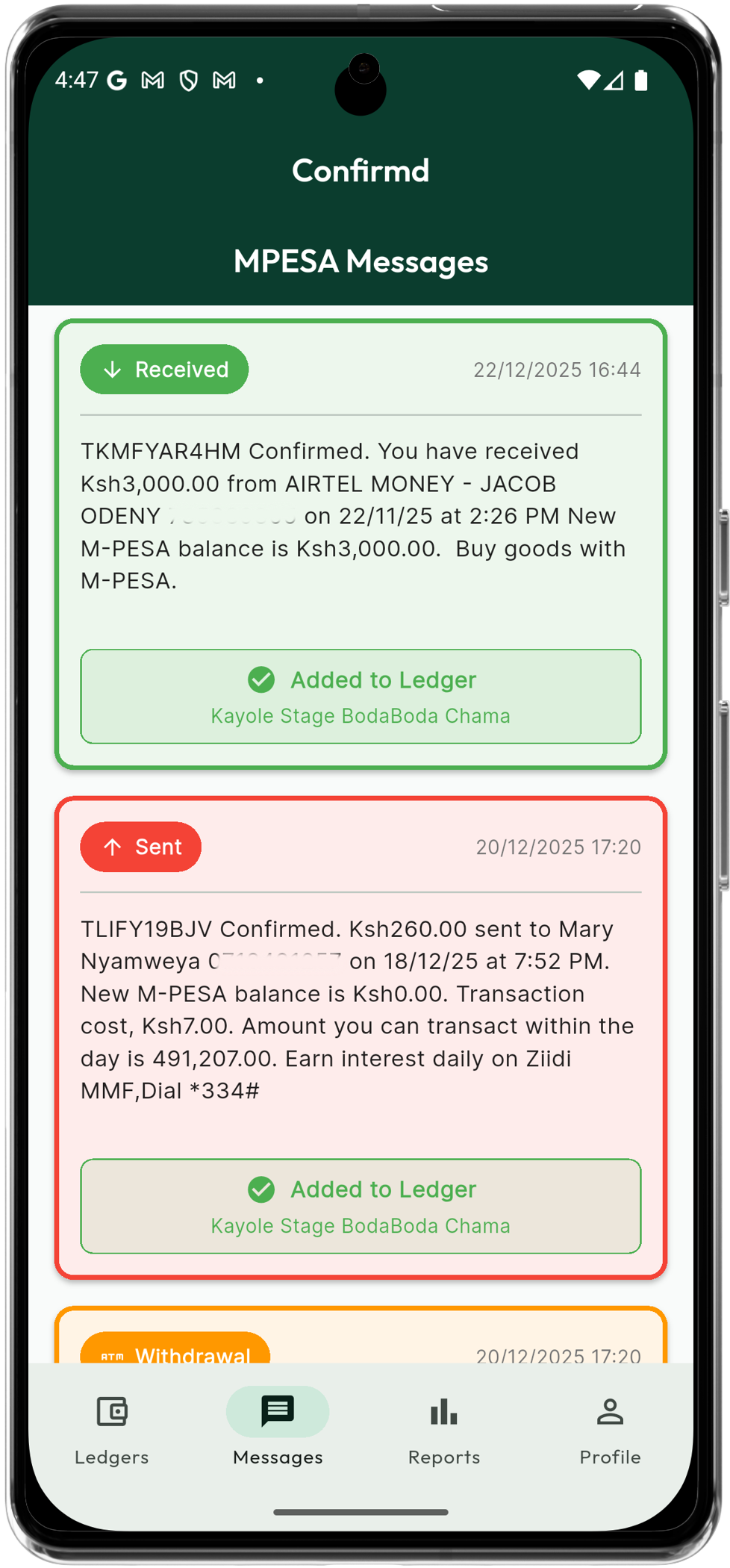 Auto-parsing M-PESA SMS